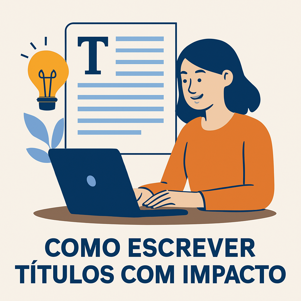 Mulher digitando título em laptop